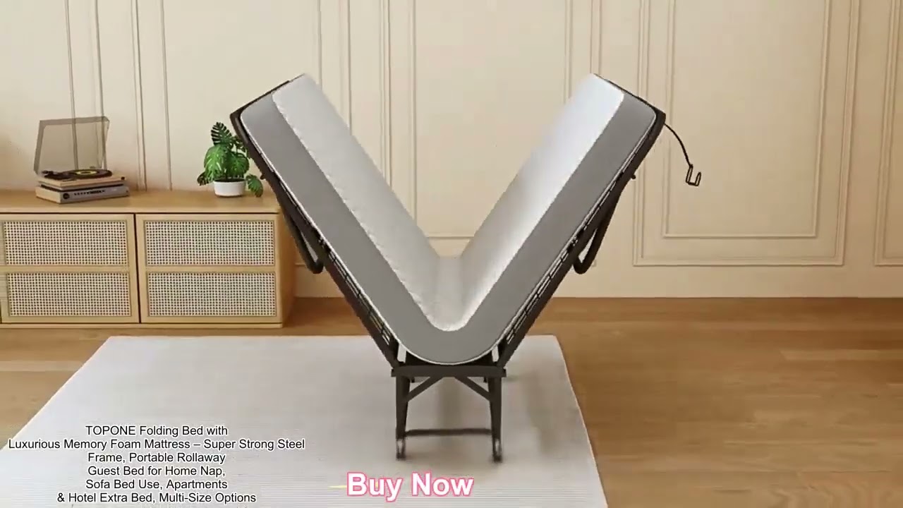 TOPONE Folding Bed with Luxurious Memory Foam Mattress – Super Strong Steel Frame