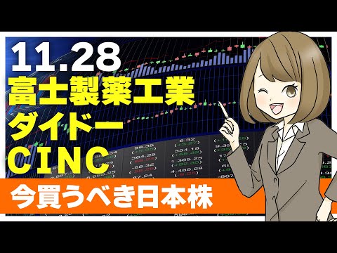【11/28 今日上がる株】富士製薬工業、ダイドーグループホールディングス、ＣＩＮＣ【ピックアップ注目銘柄】