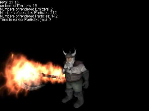 Particle Test : Fire-Effect on an Axe of a dwarf.