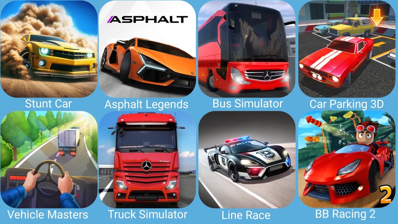Stunt Car Extreme,Asphalt Legends,Bus Simulator Ultimate,Car Parking 3D Pro,Line Race