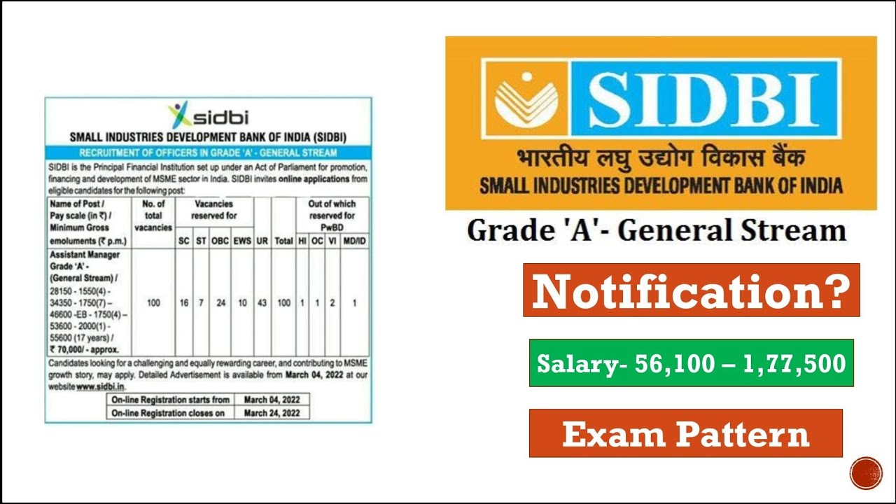 SIDBI Grade A Notification 2022 | Vacancy | Exam Pattern | Exam Date | Salary | 