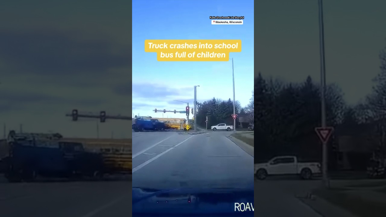Truck crashes into school bus full of children 