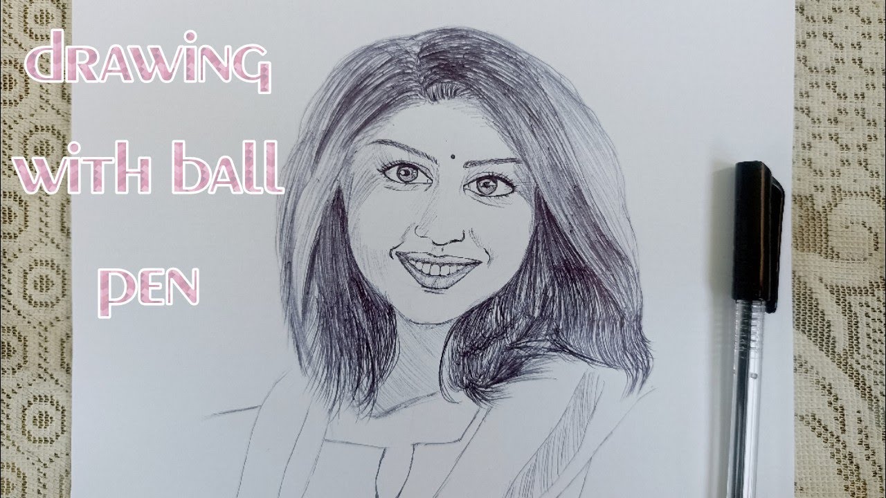 how to draw face using ball pen || step by step drawing tutorial - YouTube