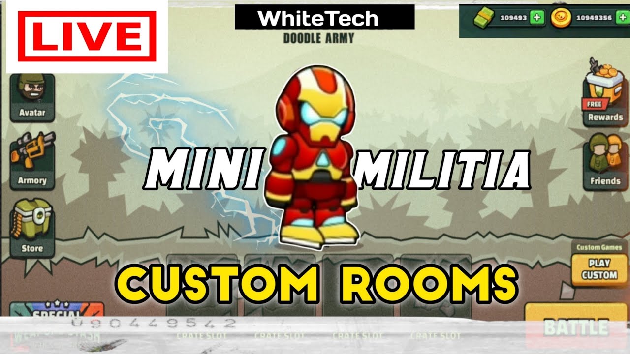 🔴Mini Militia Live Custom Rooms || New Battle Pass