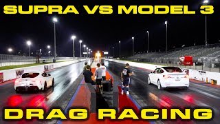 500HP 2020 Toyota Supra vs Tesla Model 3 Performance 1/4 Mile Drag Racing