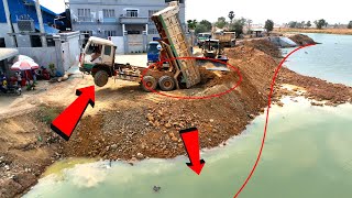 EP 55 !! Today is Excellent Updating Project Resize Road on Canal , Bulldozer D58P ,Truck Push Rock