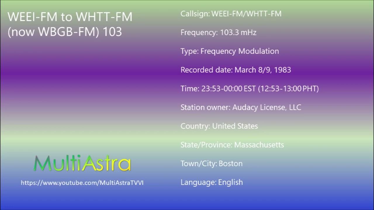 Weei fm switchover to whtt fm 103 3 march 8 9 1983 youtube