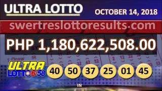 PCSO LOTTO RESULTS OCTOBER 14 2018 9PM Major Draw - 6/58 result w/ jackpot of 1.18Billion