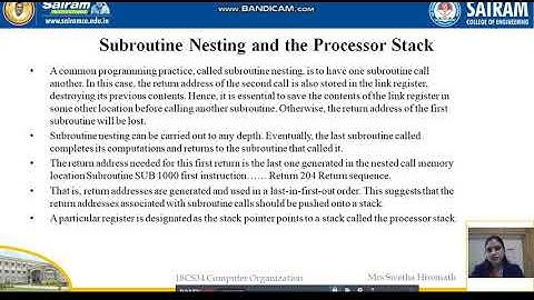 VIDEO LECTURE_18CS34_MODULE 1_SUBROUTINE  & PROCESSOR STACK_SWETHA HIREMATH