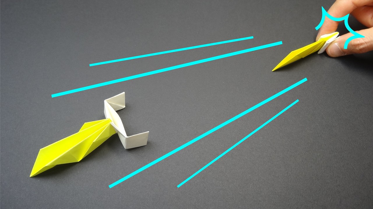 折り紙おもちゃ「ぱっちん宇宙船２」Origami Toy "Launchable Space Ship 2"