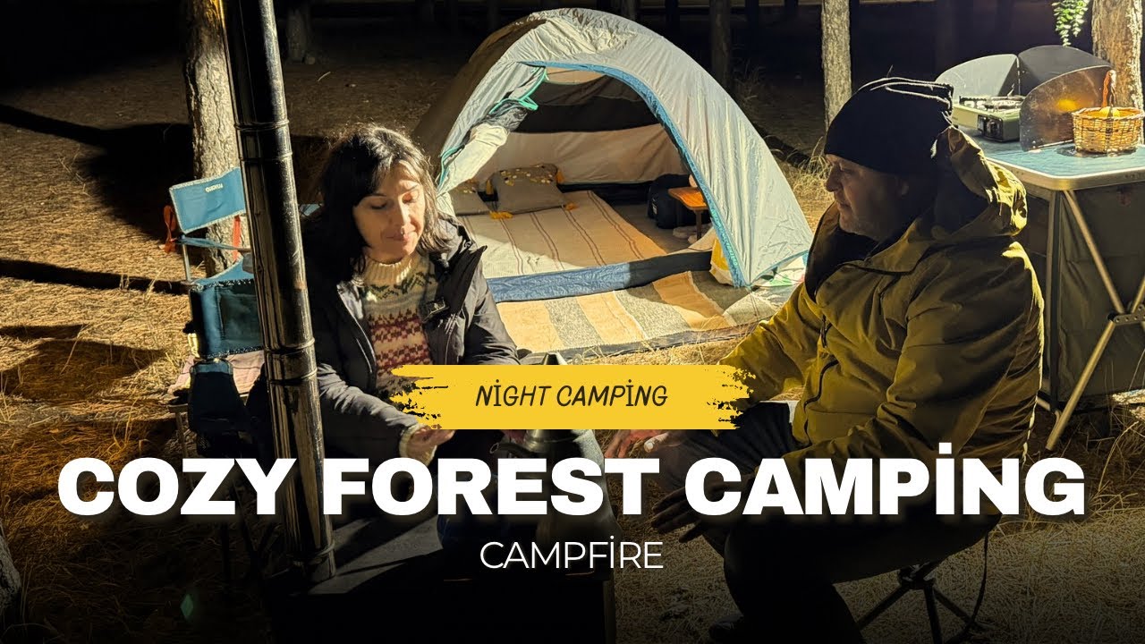 Ormanda gece kampı / COZY NİGHT CAMPİNG İN THE FOREST / TENT SETUP,CAMPFİRE & PEACEFUL AMBİENCE