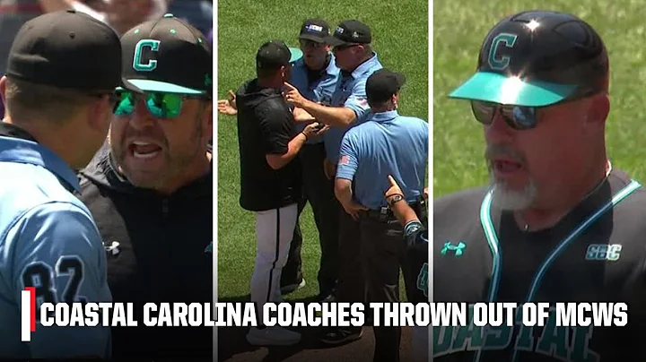 Coastal Carolina coaches EJECTED in first inning of MCWS Game 2 😮 | ESPN College Baseball