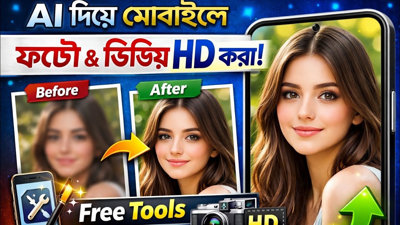 AI দিয়ে মোবাইলে ফটো & ভিডিও HD করা (Free Tools)👉 meta AI  AI20.50
