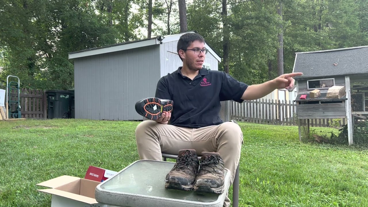 Skechers outdoor waterproof shoes being tested in wet conditions