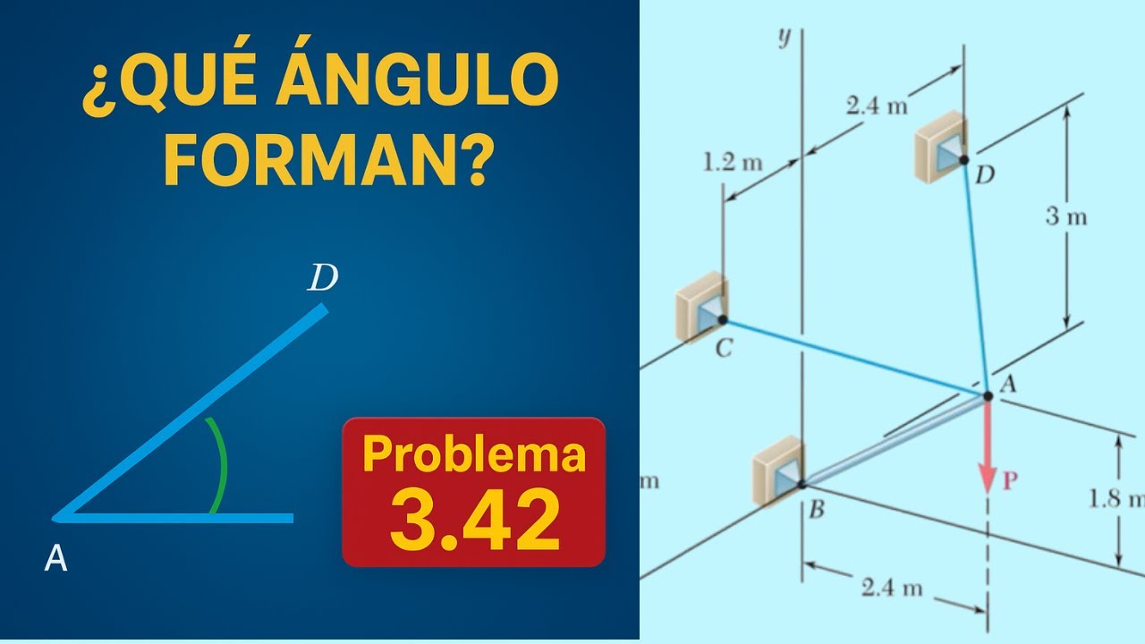 Problema 3.42 Estática Beer & Johnston | Ángulo y proyección de una fuerza