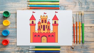 رسومات سهله | تعلم كيفية رسم قلعة مدهشه بخطوات بسيطة | How To Draw a Castle - VERY EASY