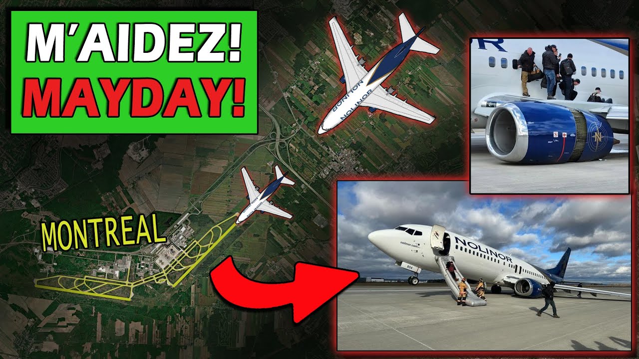 Nolinor B734 FLAPS UP Landing + Left Gear COLLAPSED | Evacuation at Montreal