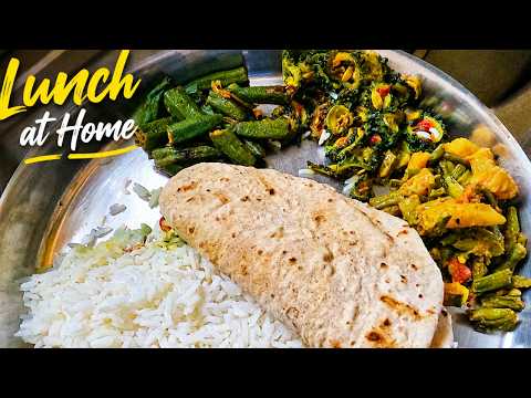 “Simple ghar ka khana is the best ❤️” Rice, Roti, Okra (भिंडी), Bitter Melon (करेला)