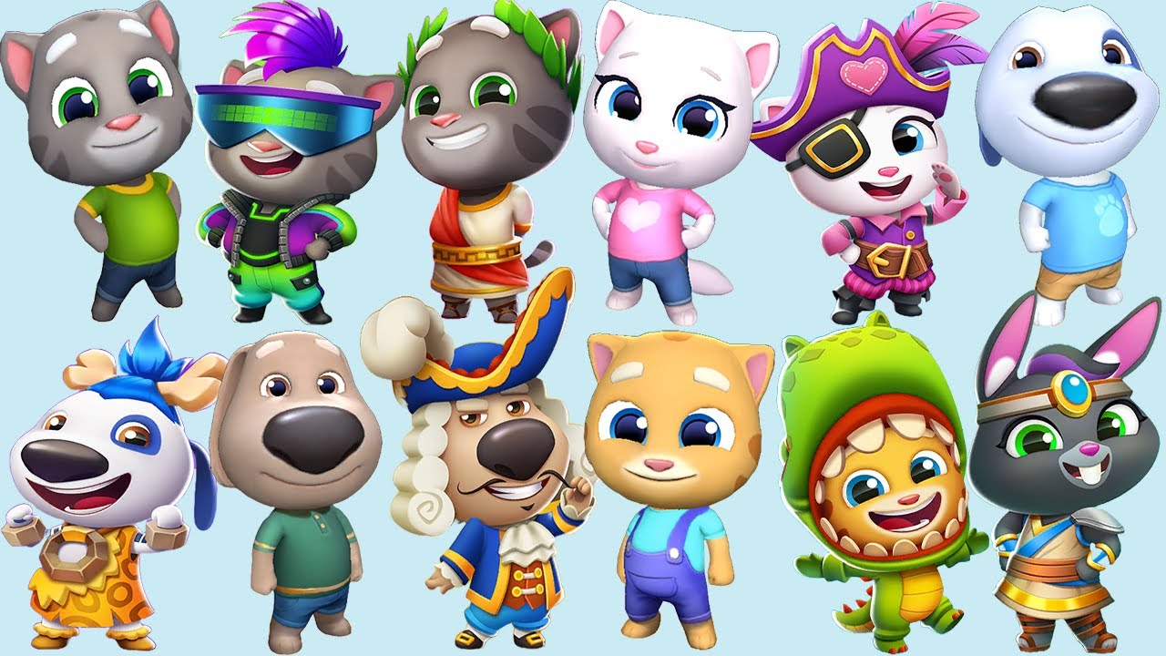 Talking Tom Time Rush - All Characters Unlocked All Worlds Eras Angela Hank Ginger Becca Ben Raccoon