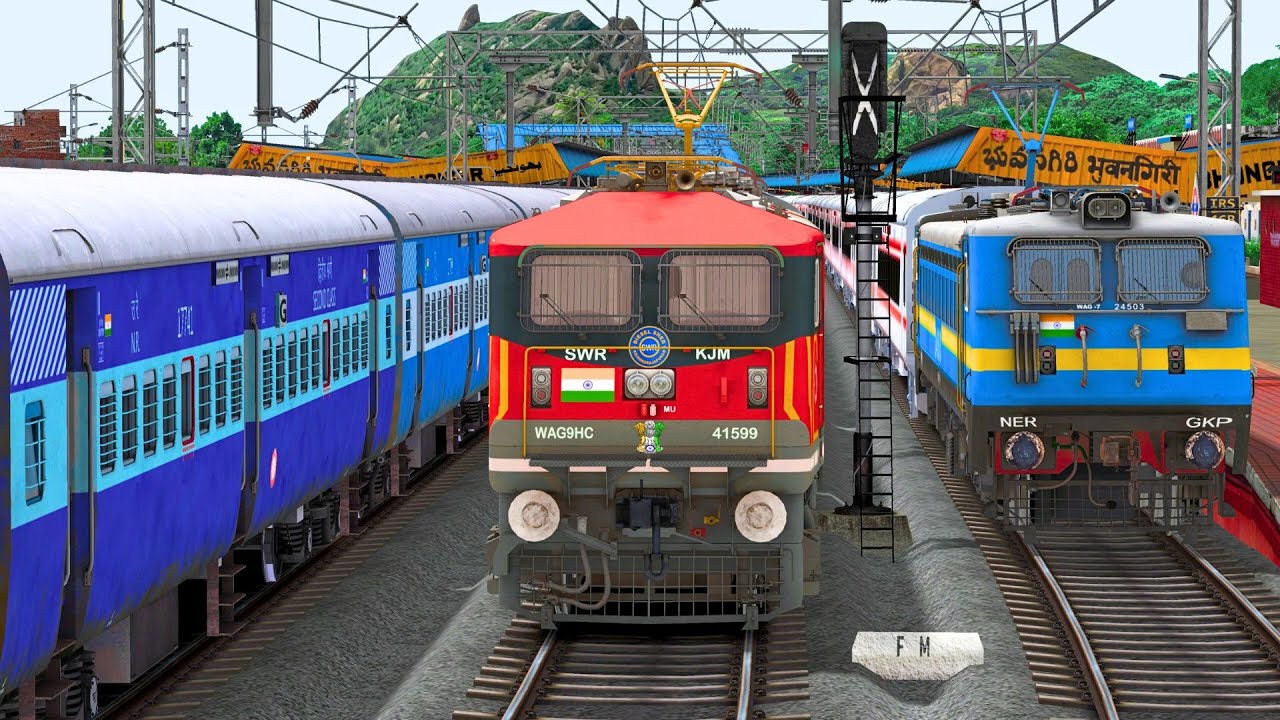 THREE TRAINS OVERTAKE LHB EXPRESS TRAIN | BUMPY RAILROAD | Train Simulator | Railworks | NTG GAMING