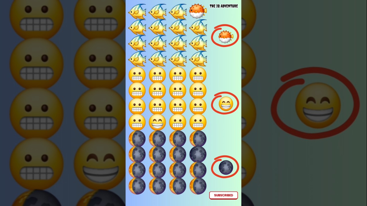 IQ TEST: Is Your Brain Fast Enough? 🐡😁🌑 Spot the odd emoji! 