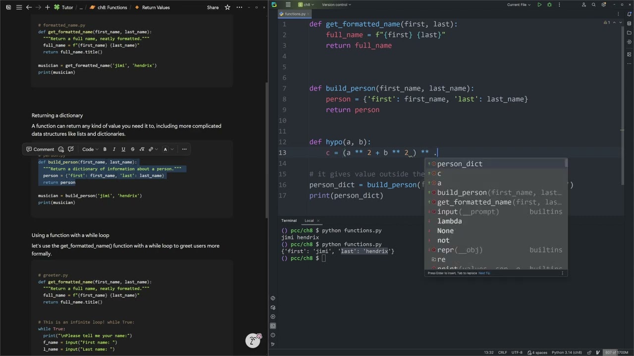 Python Crash Course ch8 functions: return values