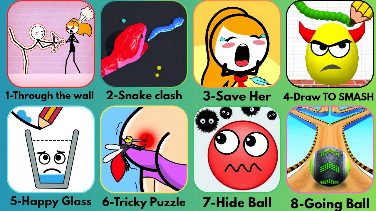 SAVE ME, Draw to Smash, hide ball,Help monster - Tricky puzzle, Goings ball, happy Glass,snake clash