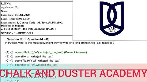 JNU M.Tech, M.P.H, P.G Big Data Analytics (PGDT) ENTRANCE PAPER 2020