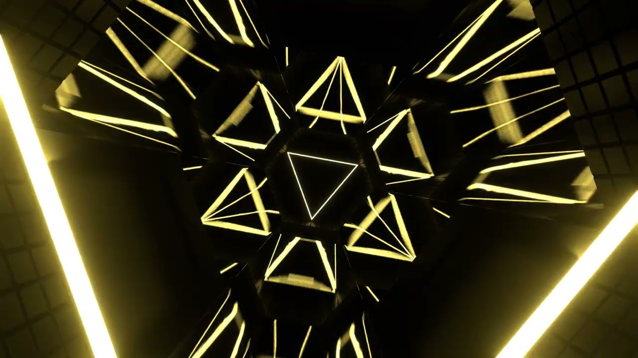 Mirrored Tunnel with Yellow and Blue Neon Strobe Background VJ Loop in 4K