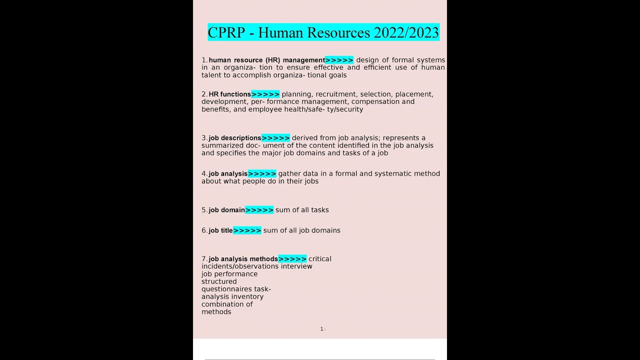 CPRP   Human Resources  questions verified with 100% correct answers