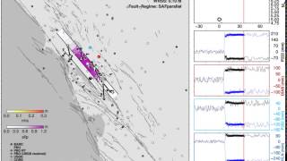 Synthetic M7.0 Hayward earthquake simulated real-time GPS slip inversion, absolute positions