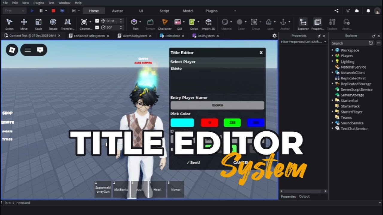 [FREE MODEL] Fitur wajib yang ada di map hangout, Title Editor System | Roblox Studio