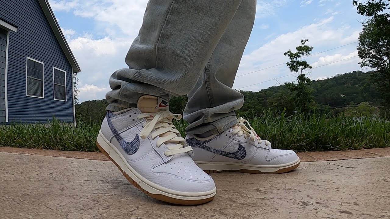 Nike Dunk Low - Washed Denim - Perfect Summer Shoes! - on feet w/ sizing  info - FN6881-100 