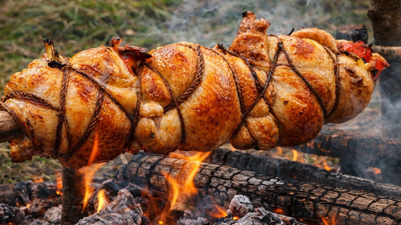 Chicken & Vegetables Over Embers - Campfire | A Day of All Four Seasons in the Forest