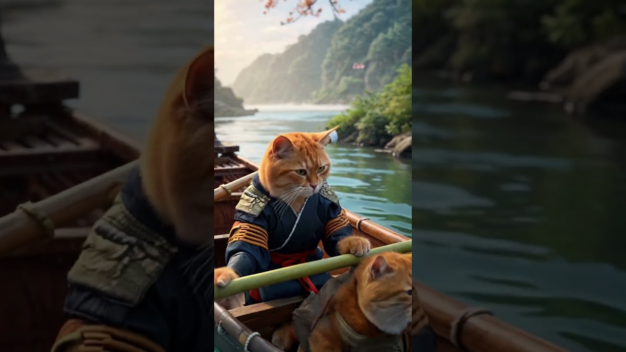 Samurai Cats on a Tranquil River Journey | Cinematic 3D Animation 