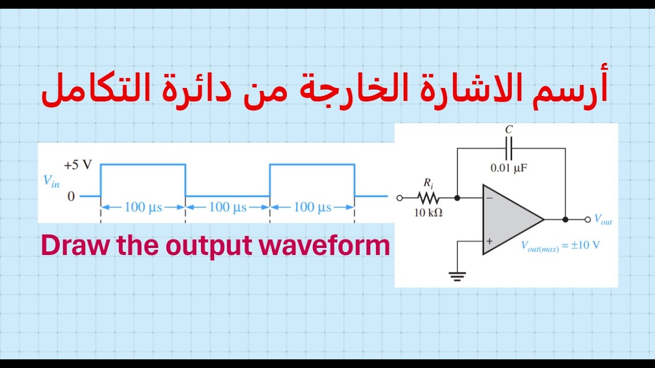 Integrator Operational Amplifier Example.  تمرين عن دائرة التكامل لمكبر العمليات