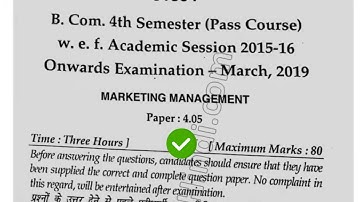 2019 Mdu BCom Pass 4th Sem Reappear Marketing Management Question Paper