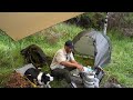 Tent Camping in Rain - Stone Fire Pit - ASMR