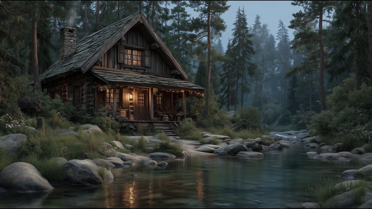 940s Cozy Cabin by the Stream | Cinematic Ambient Music for Study, Relax & Sleep