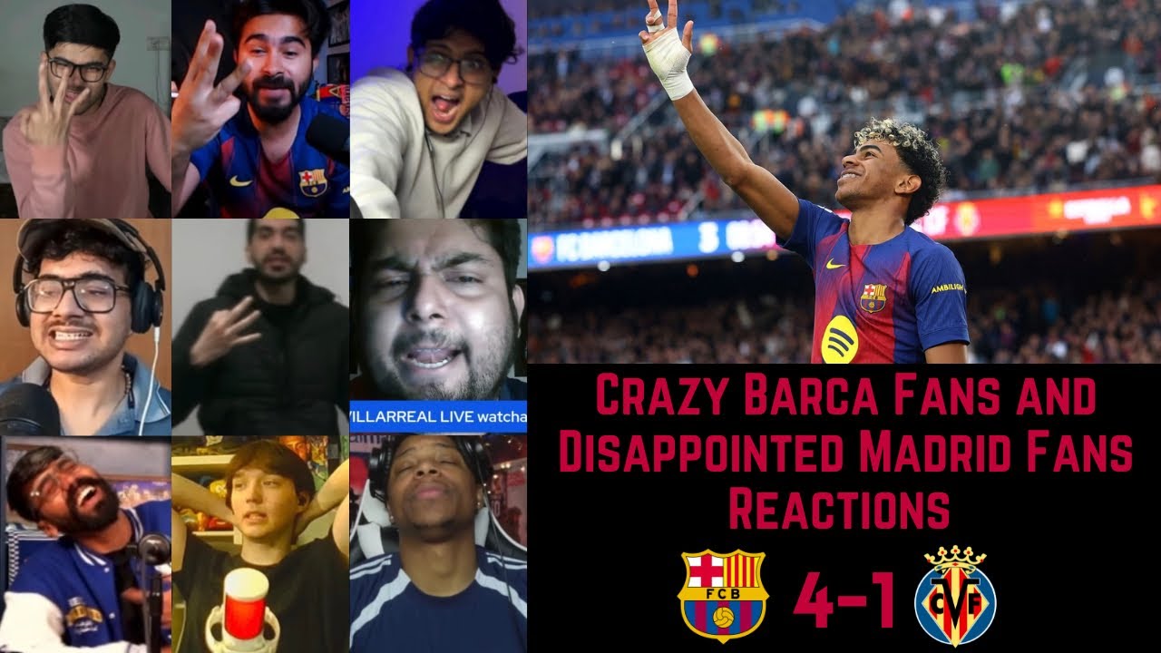 Crazy Barca Fans and Disappointed Madrid Fans Reactions to BARCELONA 4-1 VILLARREAL | La Liga GW 26
