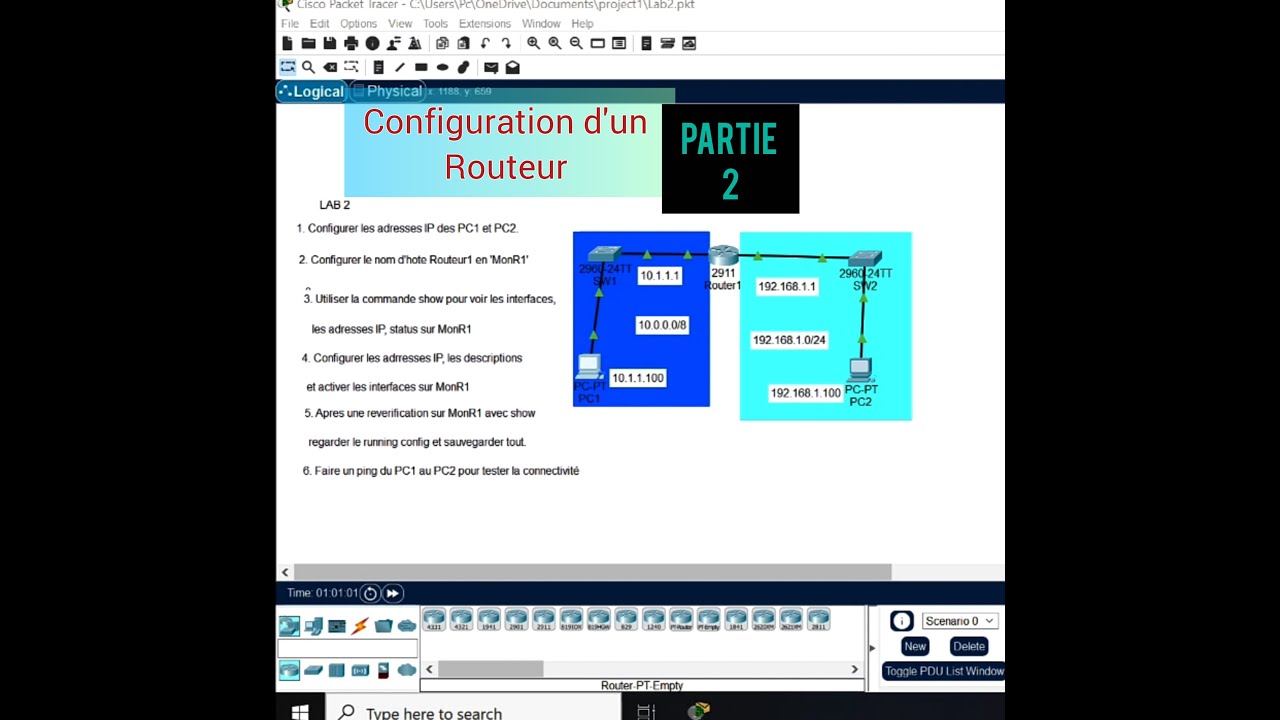 Partie 2. Configuration des adresses IP sur les interfaces d'un routeur Cisco !