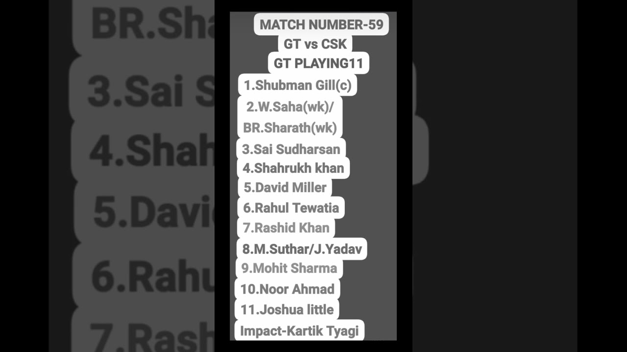 GT probable playing11 for GT vs CSK match