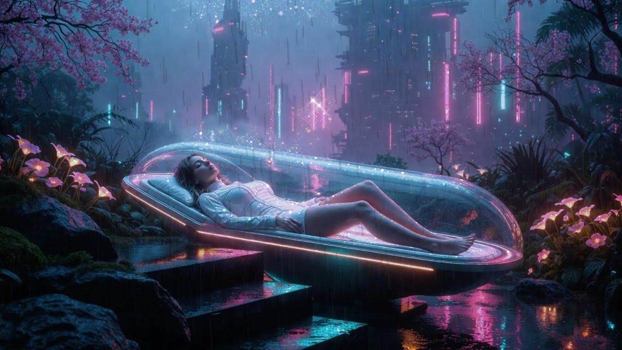 music for dreaming in digital silk | relaxing ambient cyberpunk music + rain atmospherics