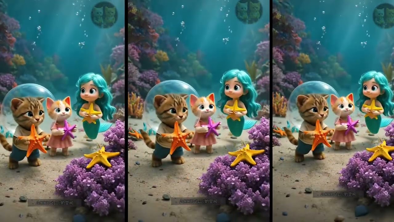 Cat Siblings’ Cross-Dimension Adventure! Exploring the Ocean with the Little Mermaid