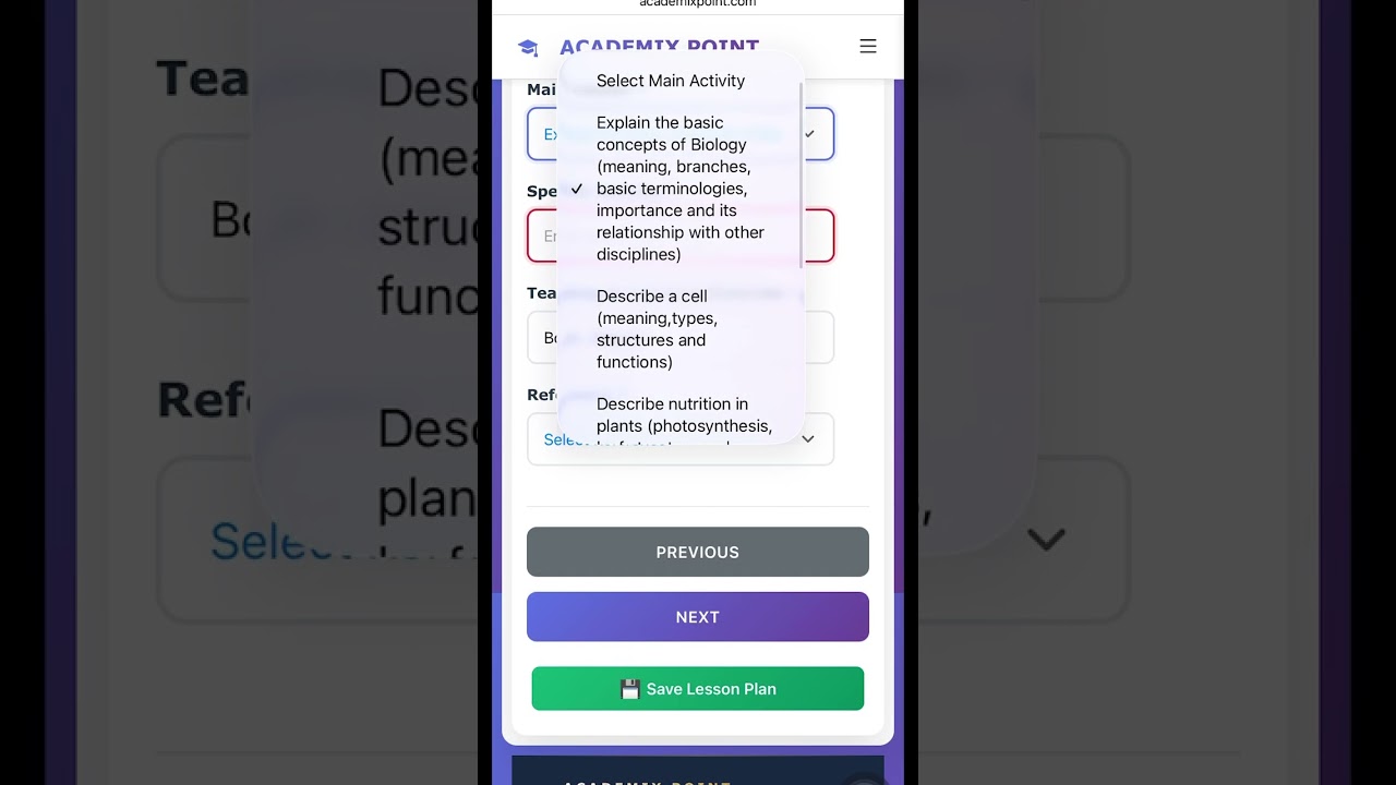 Namna ya Kutengeneza Lesson Plan Kupitia AcademixPoint Mobile Version