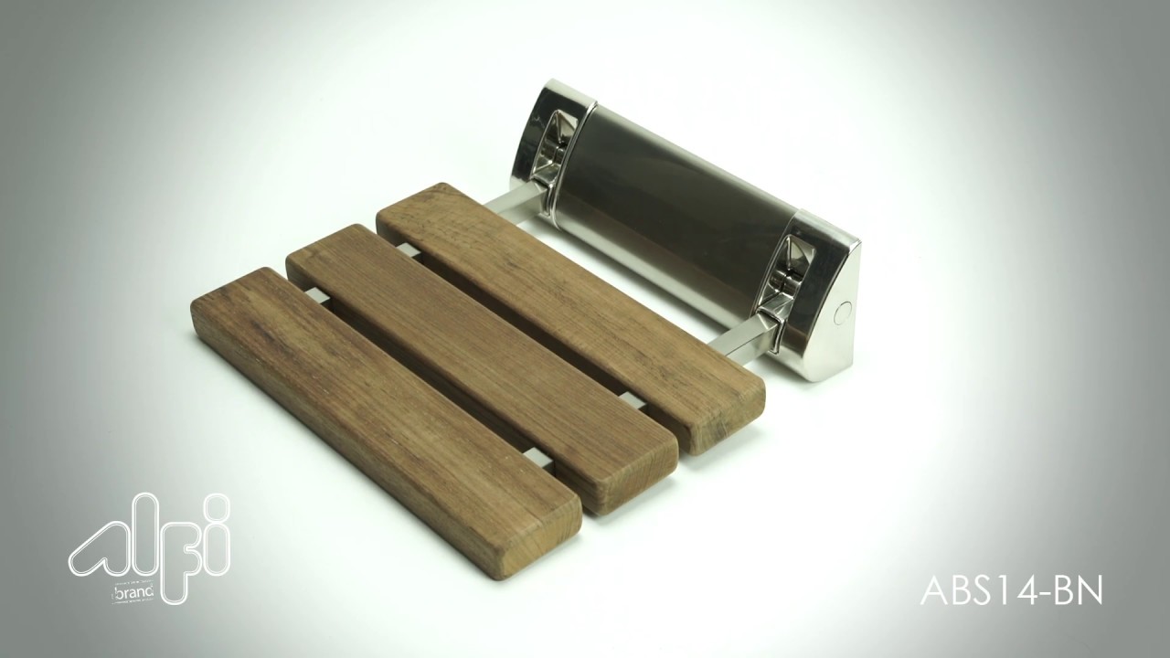 ALFI brand ABS14BN Brushed Nickel 14" Folding Teak Wood Shower Seat