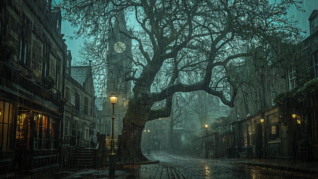 Lonely Dark Rain in an Old European Town | Dark Rain Ambience for Deep Thinking