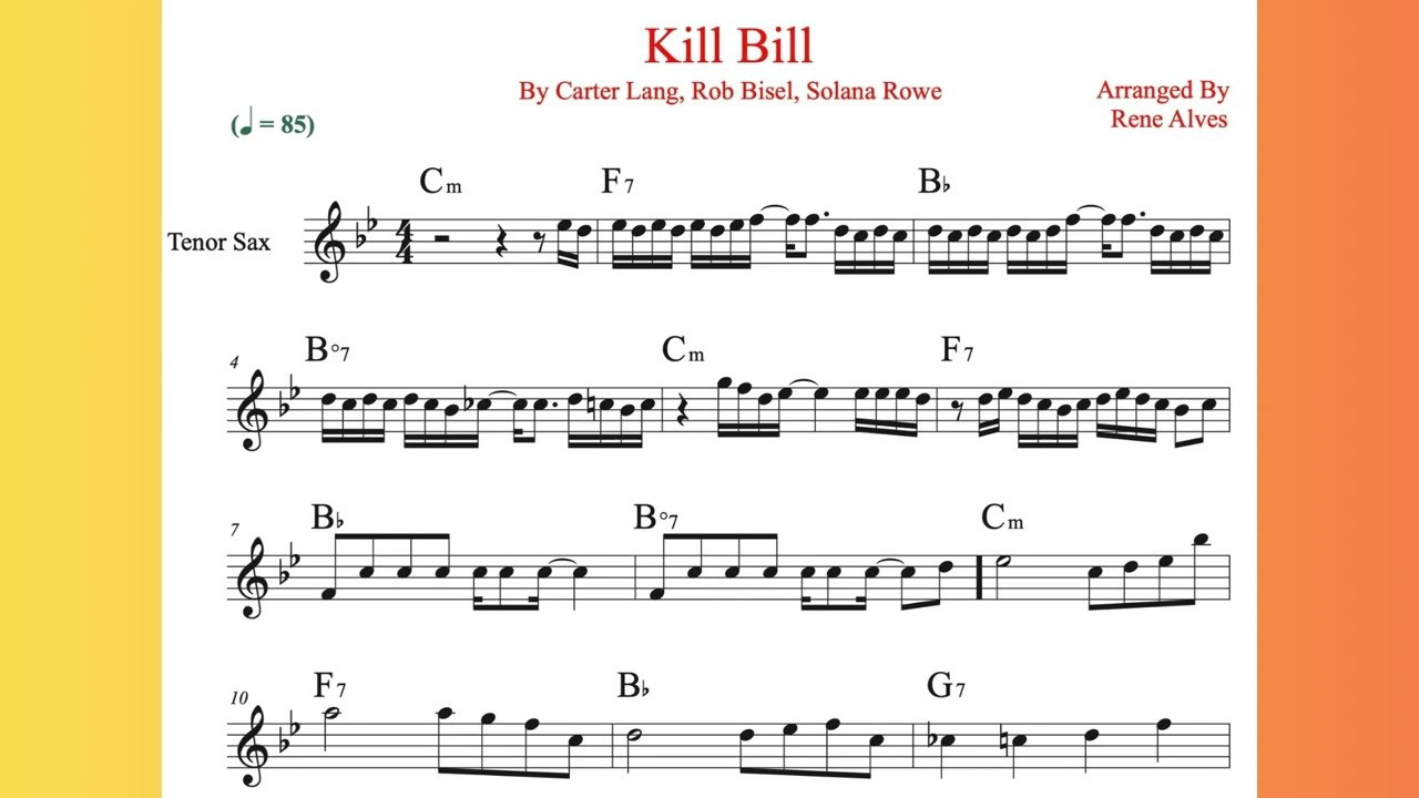 kill bill - SZA. - tenor sax sheet music