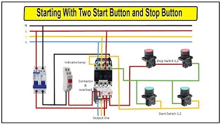 How To Make Starting With Two Start Buttons and a Stop Button Wiring | Wire a Start-Stop Push Button