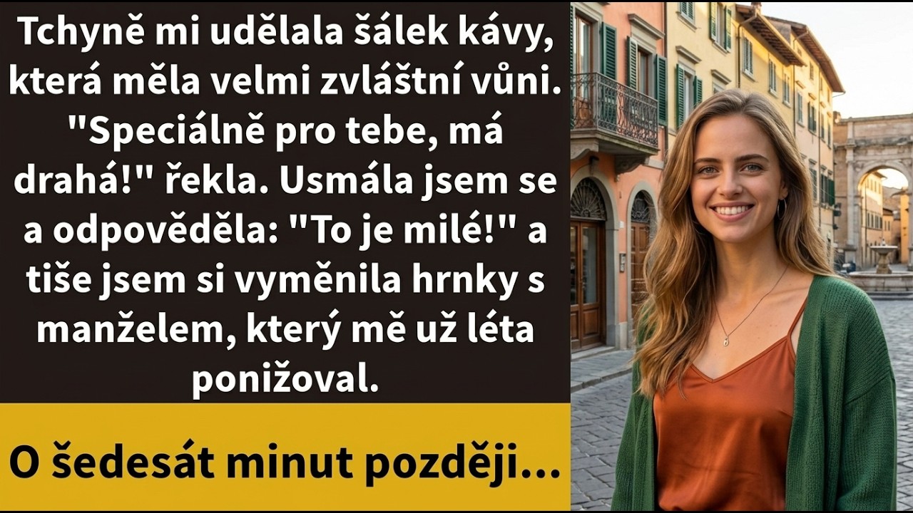 Seděla jsem u stolu, když mi tchyně Margaret s úsměvem podala kávu. „Napij se, udělala jsem to přesně podle tvého gusta.“ Ale ta vůně byla divná, kovová, a její oči na mě hleděly až moc pozorně. V...